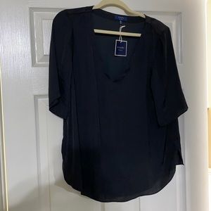 Kaari blue satin/silk black shirt sleeve blouse